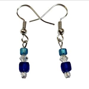 Handmade Blue W/ Swarovski Center Beaded Earrings